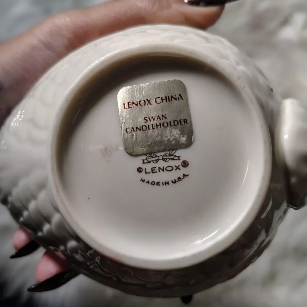 VTG Lenox Swan Candle Set Of 2 Holders 3” H X 6” L Porcelain Gold Stamp USA